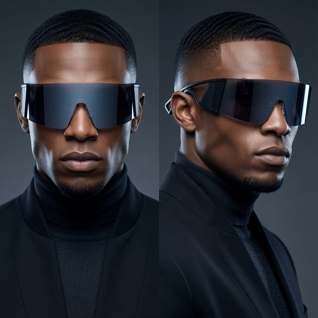 Futuristic Shield Men Sunglasses Gradient Tinted Lenses Bold Black Frames Visor