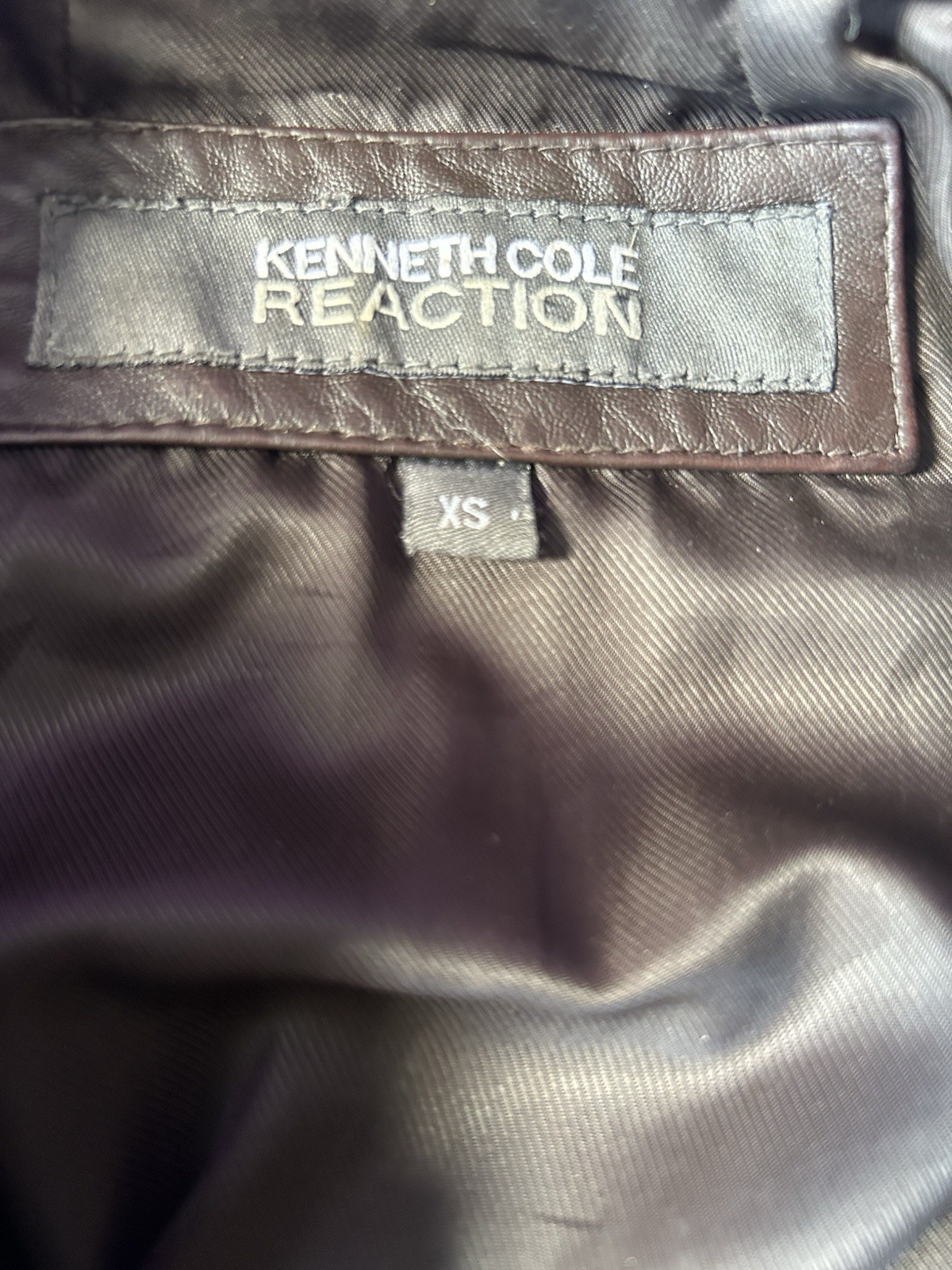 Kenneth Cole Reaction Brown Leather Jacket Full Zip Pockets Women’s XS