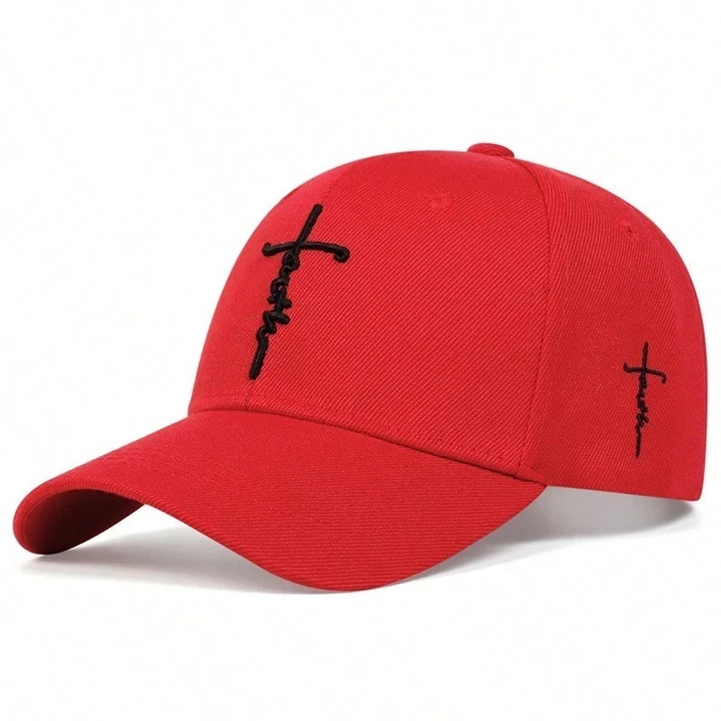 Faith Cross Embroidered Christian Black & Red Baseball Cap,Adjustable Hat, Jesus