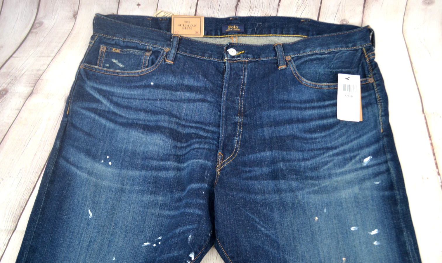 POLO RALPH LAUREN Men’s Sullivan Slim Distressed Paint Splatter Jeans NWT 42/30