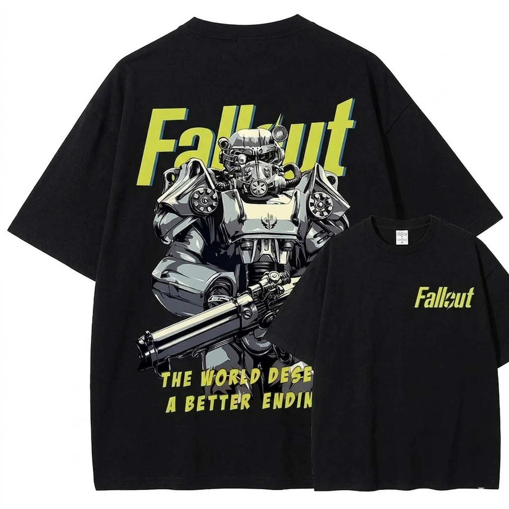 Fallout Power Armor Graphic T-Shirt Vintage Distressed Double Print Tee