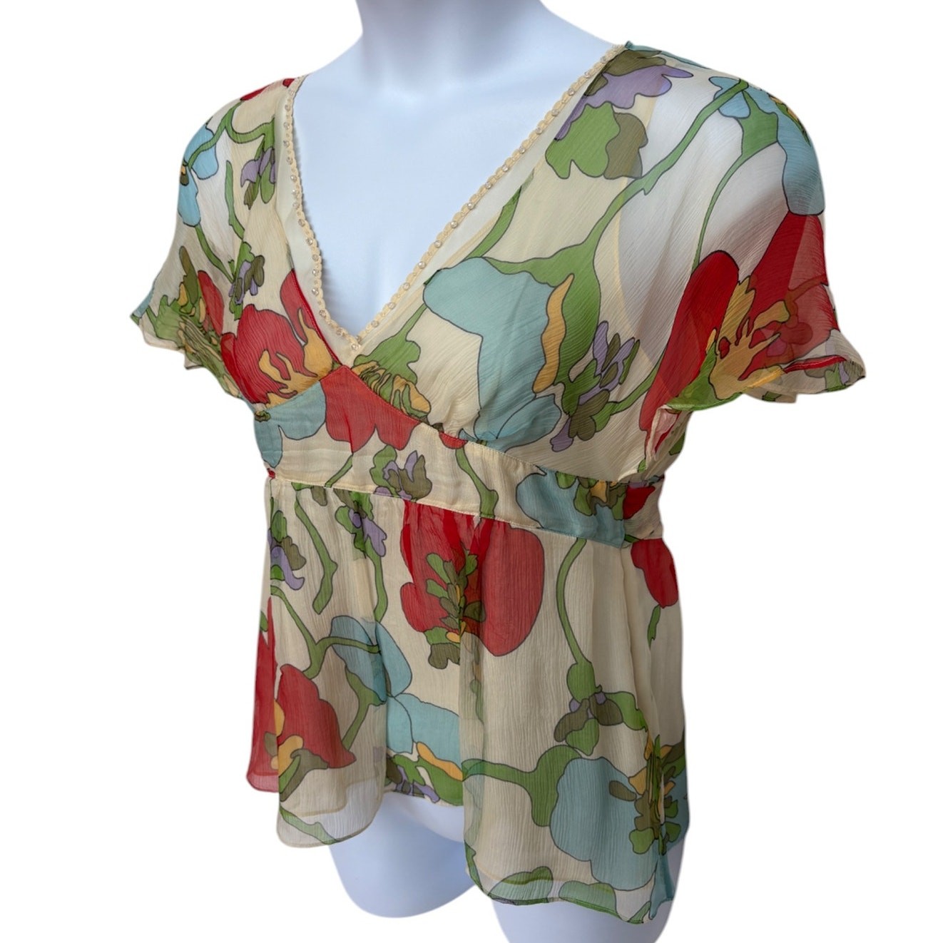 Cynthia Steffe Y2K All Silk Floral Fairycore Blouse with Mod Print size 14