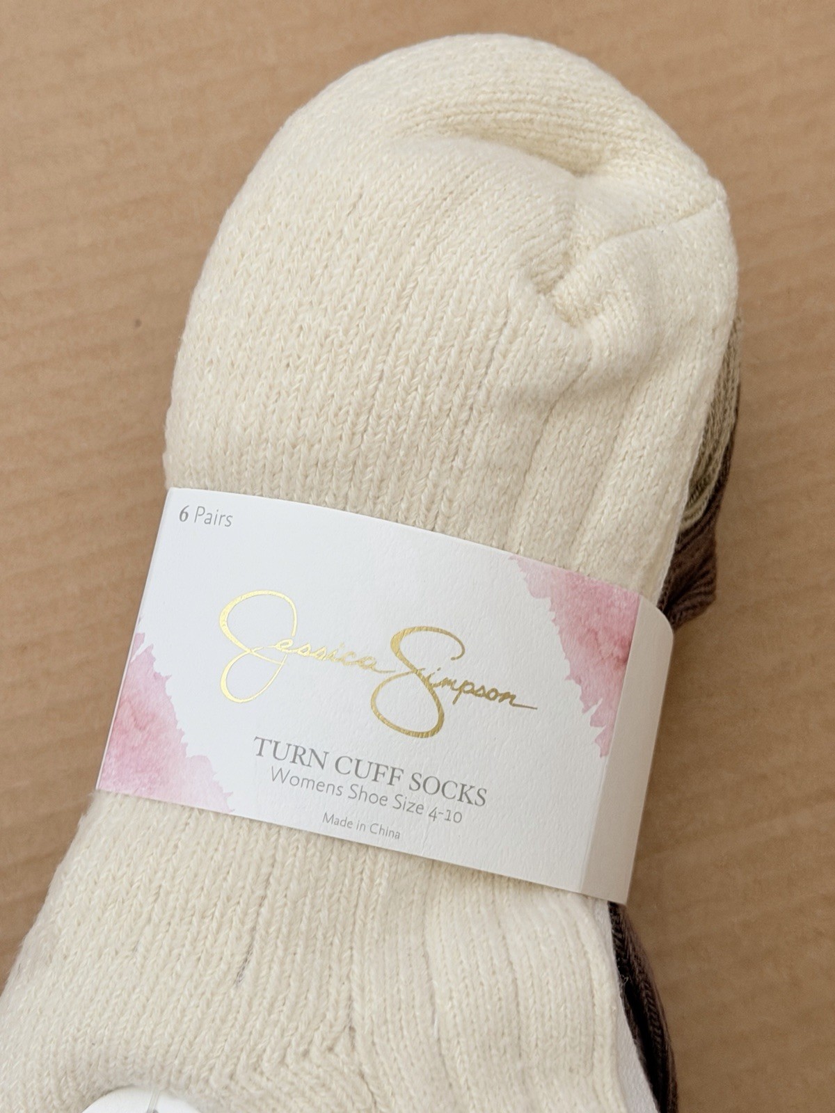 Jessica Simpson Turn Cuff Socks Women’s Shoe Size 4-10 | 6 Pairs- Ivory Multi