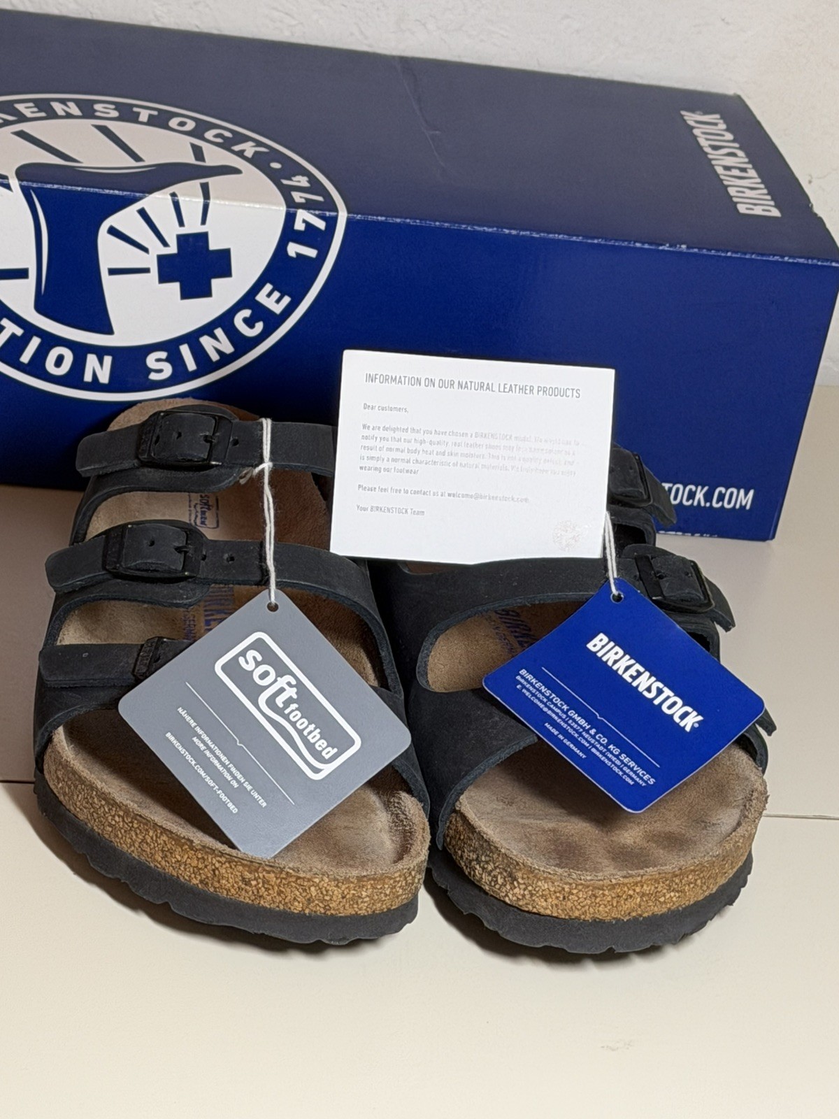 Birkenstock Florida Black Leather Sandals EU 39 Soft Regular Fit READ EXCELLENT