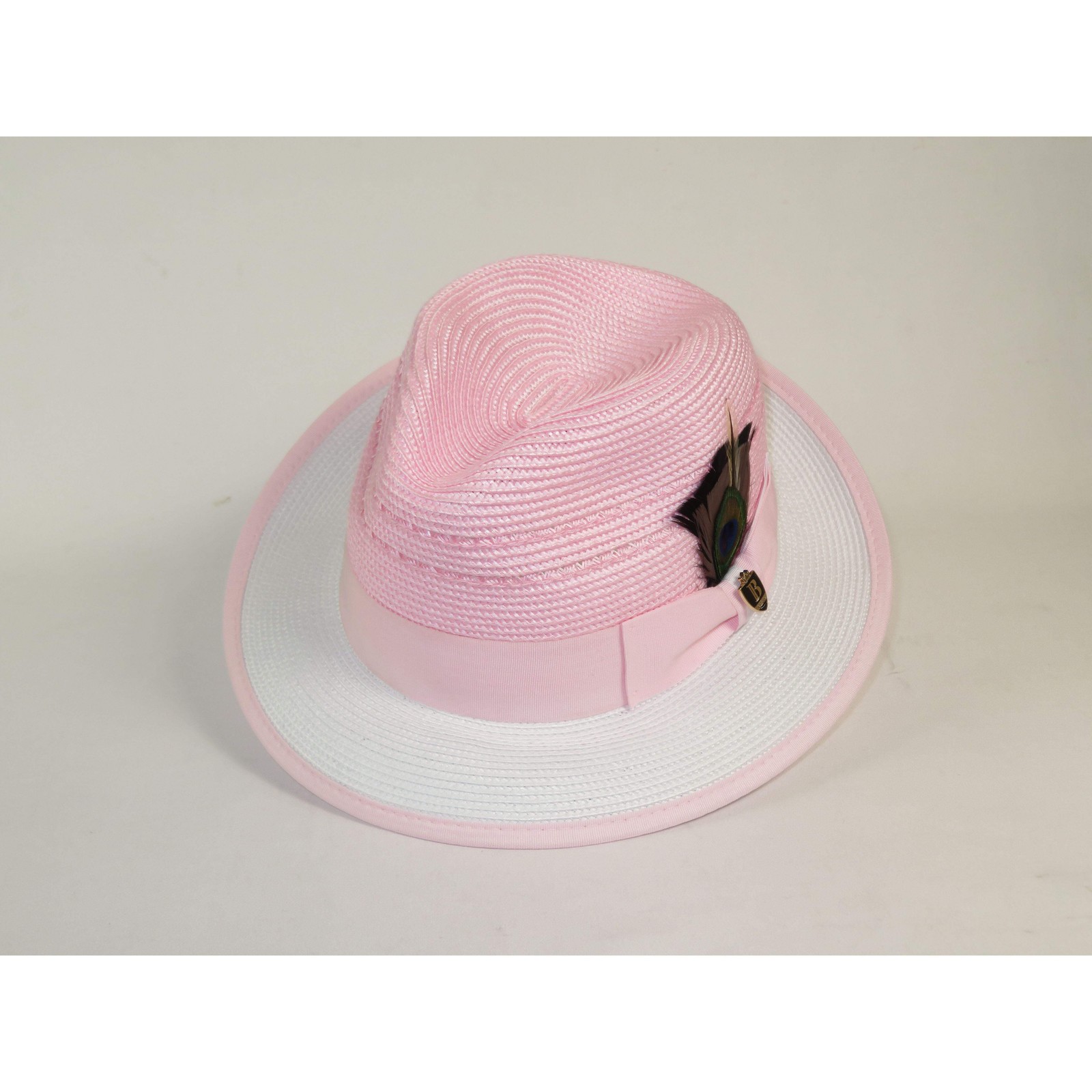 Men’s Bruno Capelo 2-Tone Straw Fedora Hat CASANOVA CV895 White/Pink