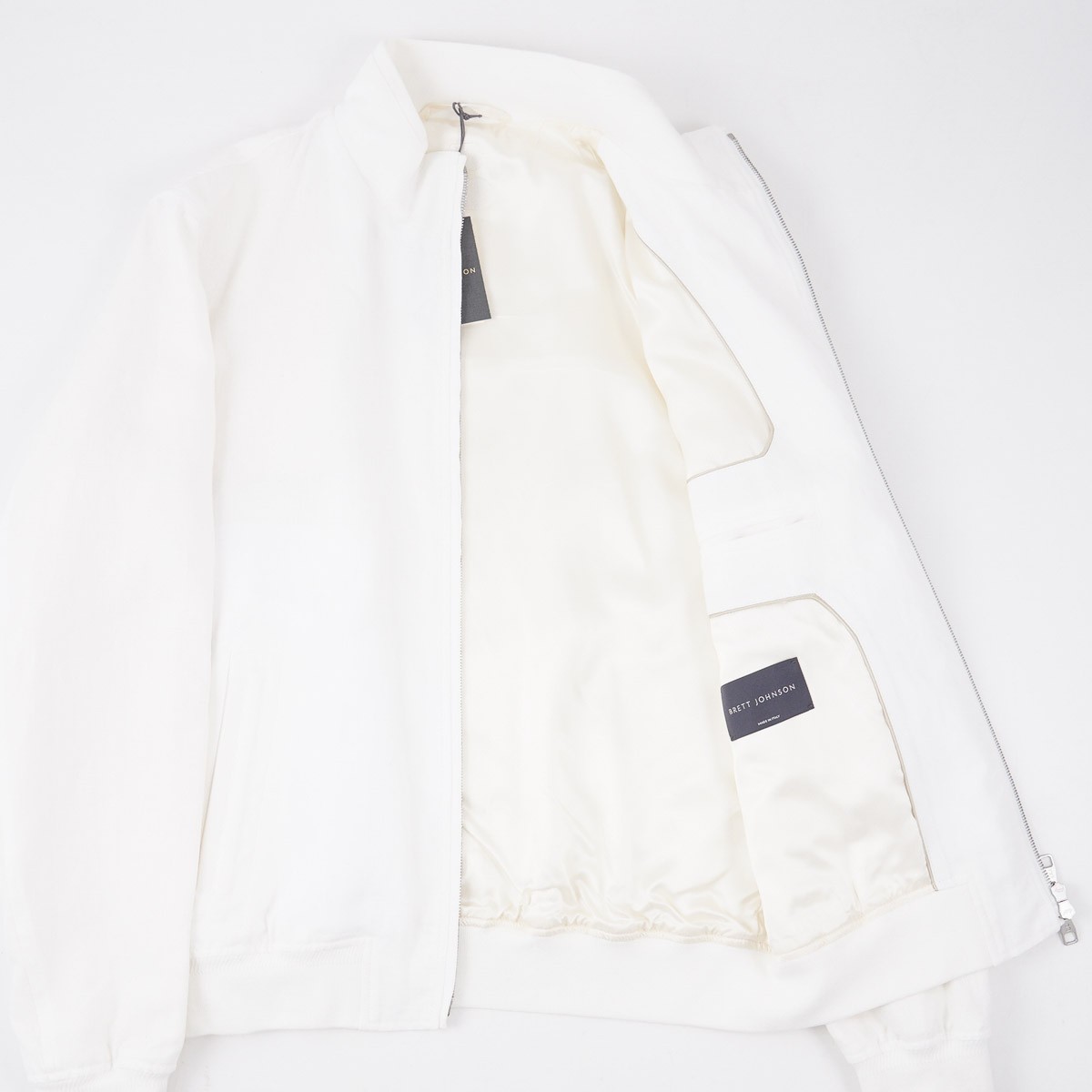 Brett Johnson White Linen Bomber Jacket with Knit Details XXL (Eu 56) NWT