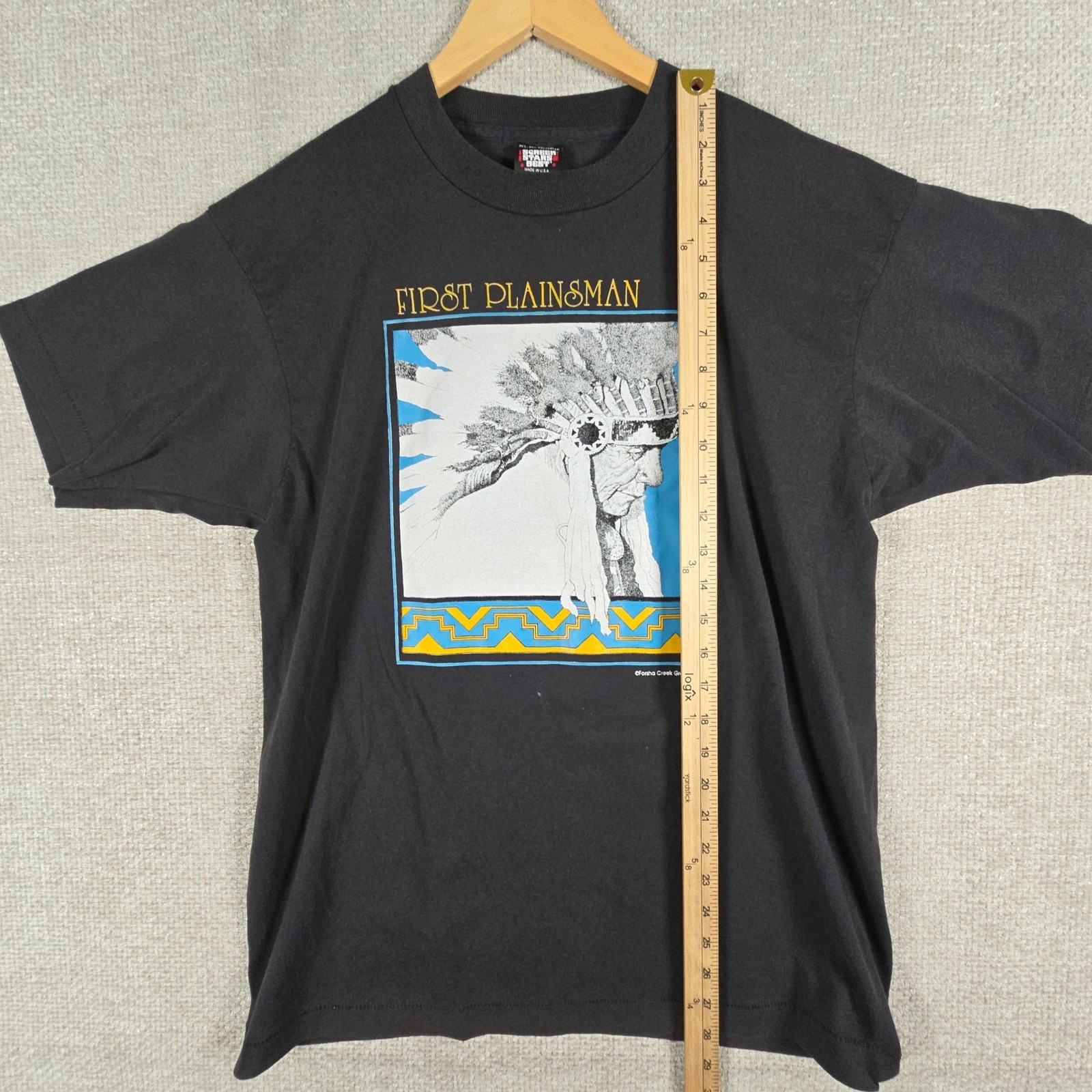 Vintage Screen Stars Best First Plainsman Native American T-Shirt Black XL USA
