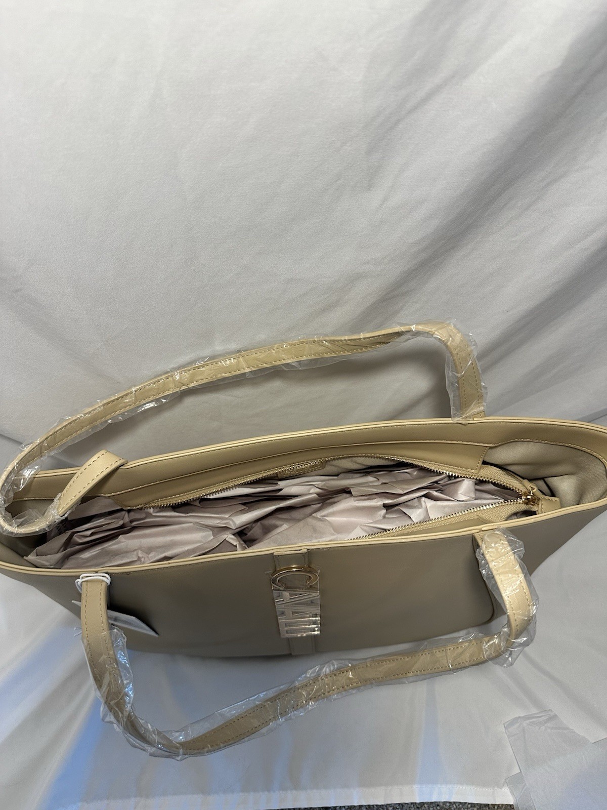 Cavalli Class Large Tote, Almond Buff Solid Logo, Gold Hardware, Double Handles