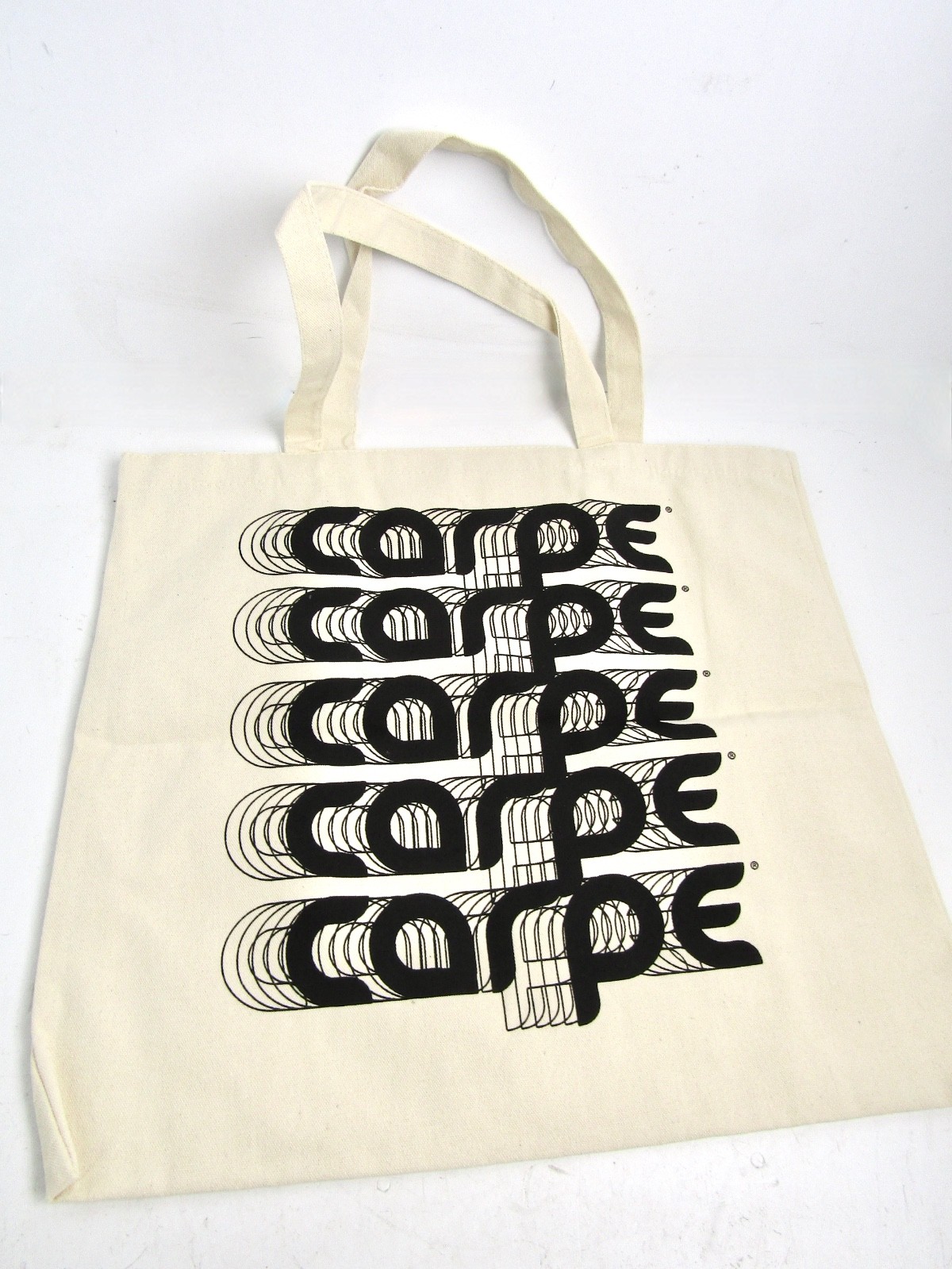 Carpe Logo Print Canvas Tote Bag, Beige/Black, Unisex Adults – NEW