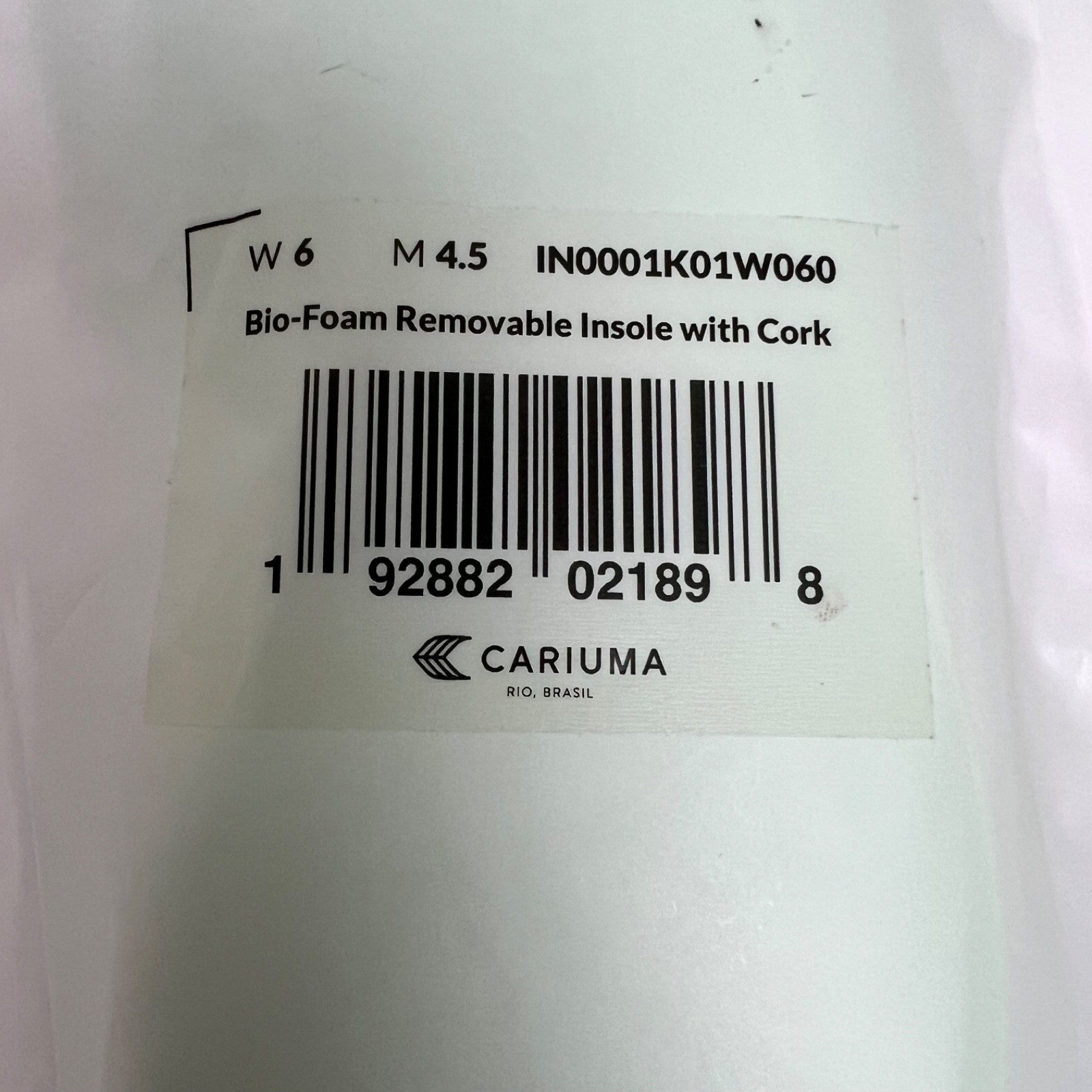 CARIUMA Bio-Foam Removable Insoles Mamona Oil Cork Size W6 M4.5 NEW Comfy