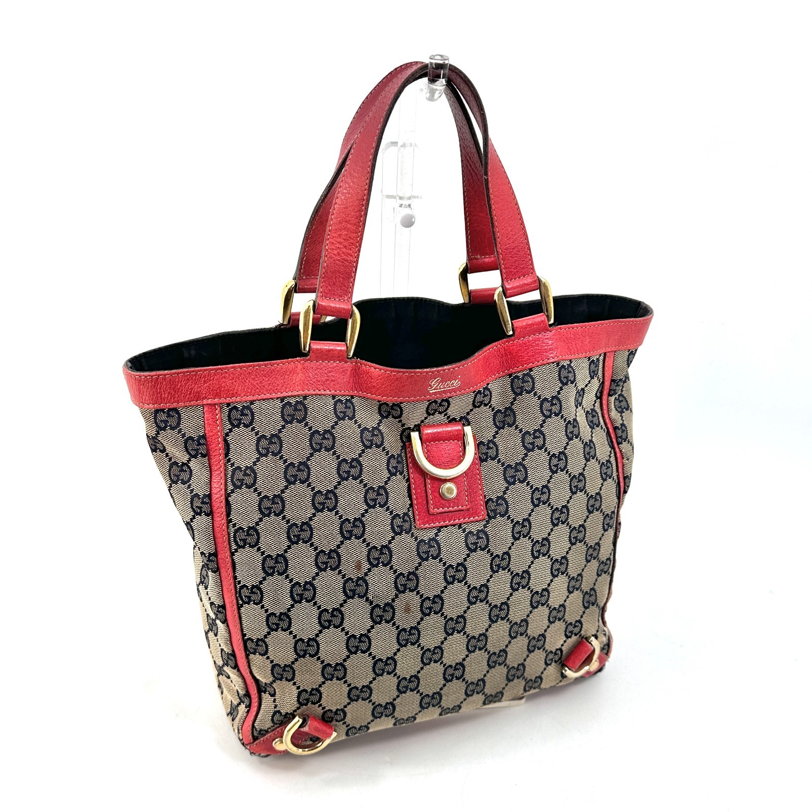 Gucci Abbey GG Canvas Leather Red 130739 Handbag Tote Bag Authentic