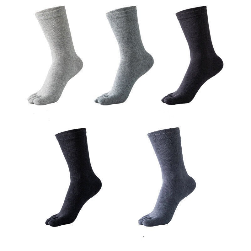 5Pack 100% Cotton Five Finger Toe Crew Ankle Solid Athletic Sport Men Socks 7-11