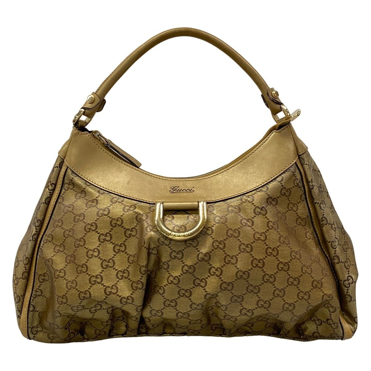 GUCCI Abby GG Monogram Bronze Jacquard Leather Shoulder Bag Auth