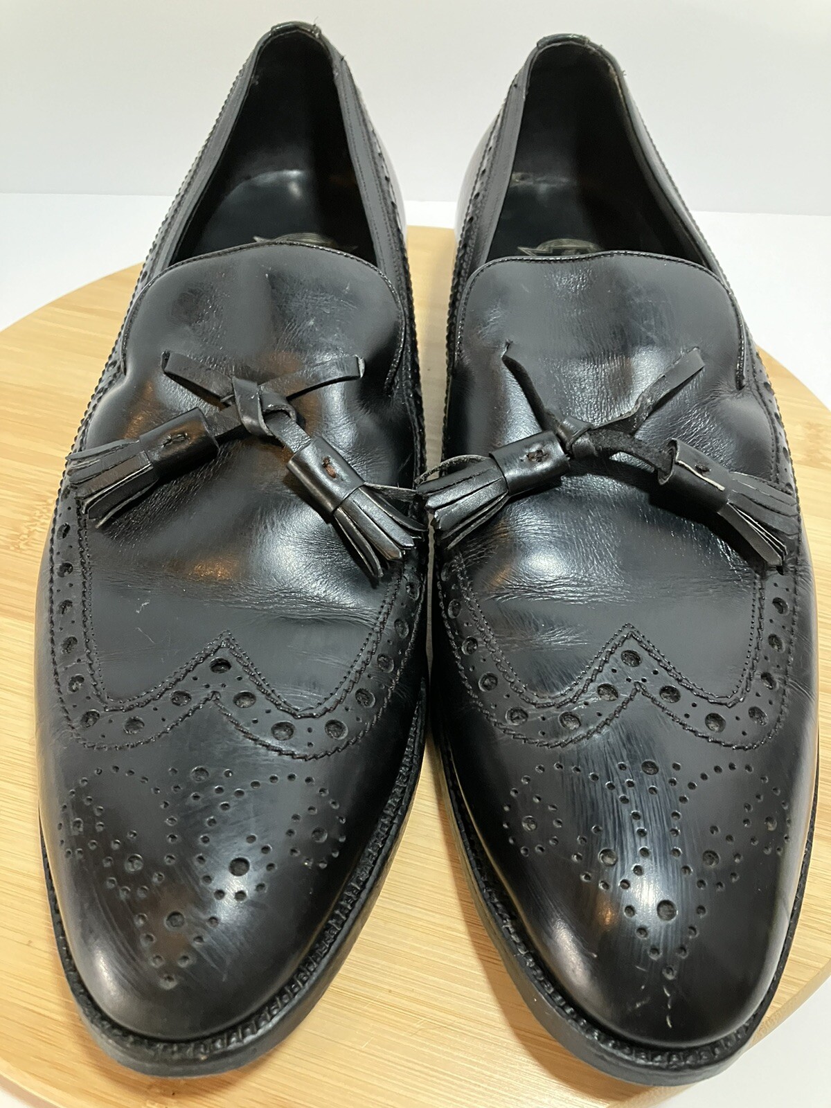 VTG Men’s FLORSHEIM Slip On Wingtip Tassel Loafers Black Leather 913306 SZ 11 C