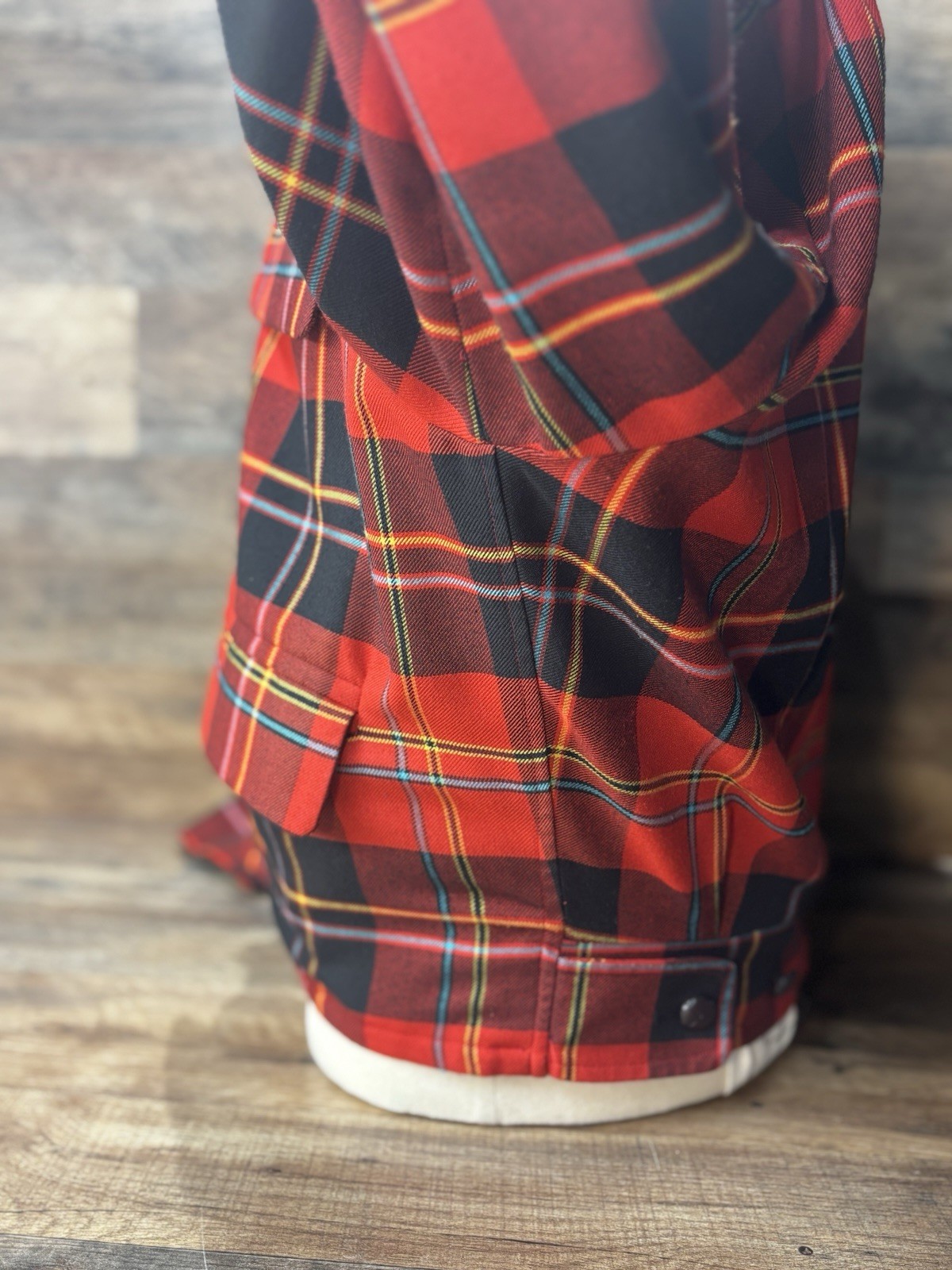 William Hunt Tartan Leather Button Coat Made In England Large