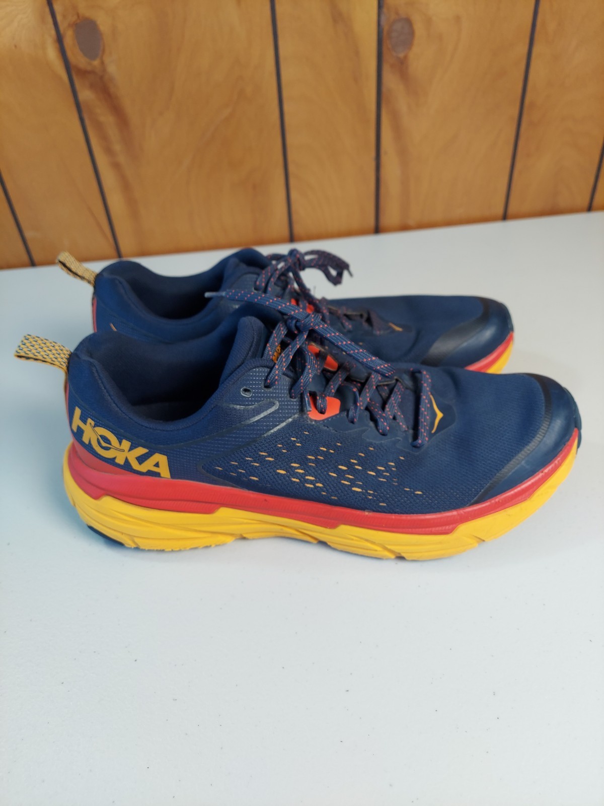 Hoka One One Challenger ATR 6 Mens 11.5 D Navy Blue Orange Red Athletic Shoes