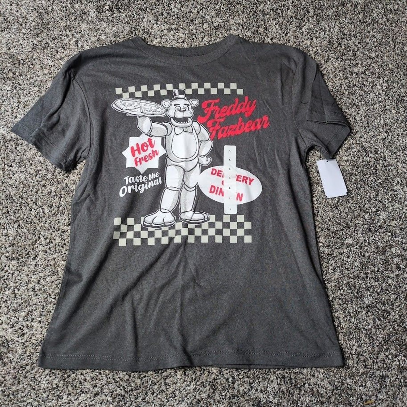 Five Nights At Freddy’s Fazbear Pizza Shirt Kids L Charcoal FNAF Retro Tee