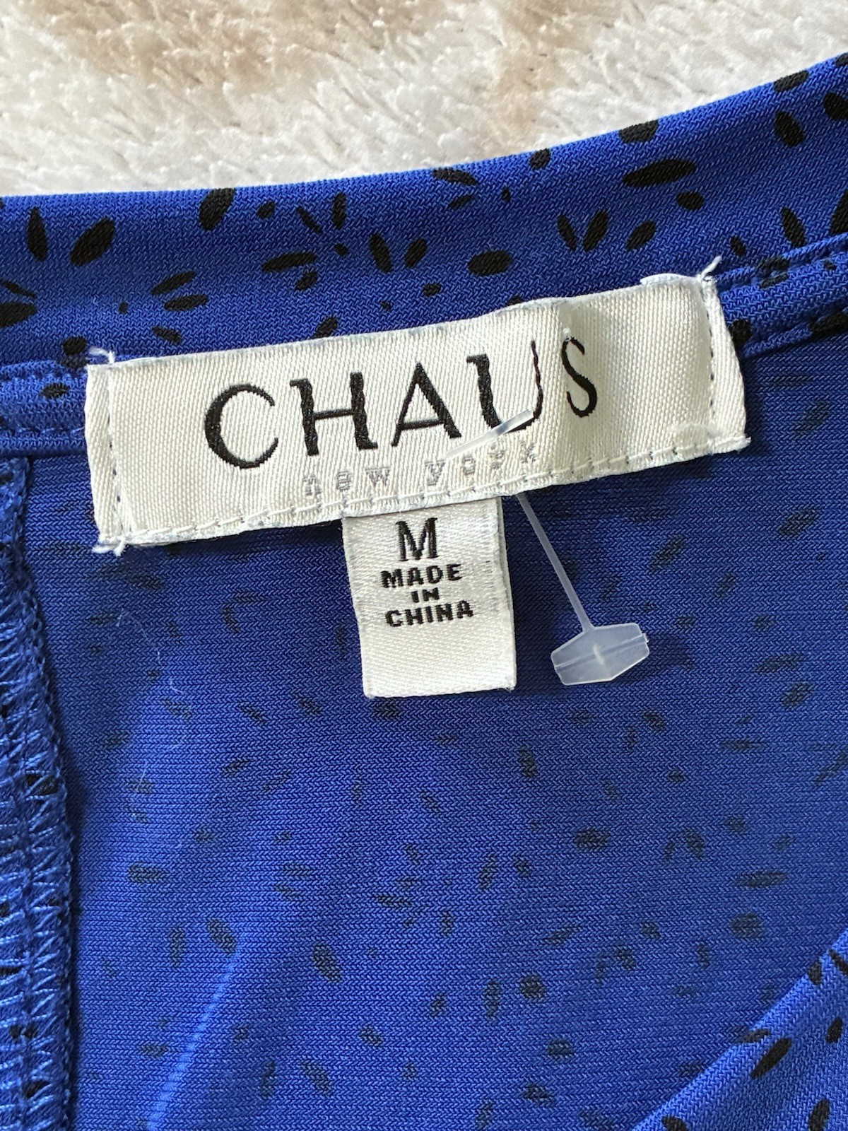 Chaus Abstract Sleeveless Blue/Black Tank Top Round Neck Keyhole Back Size M