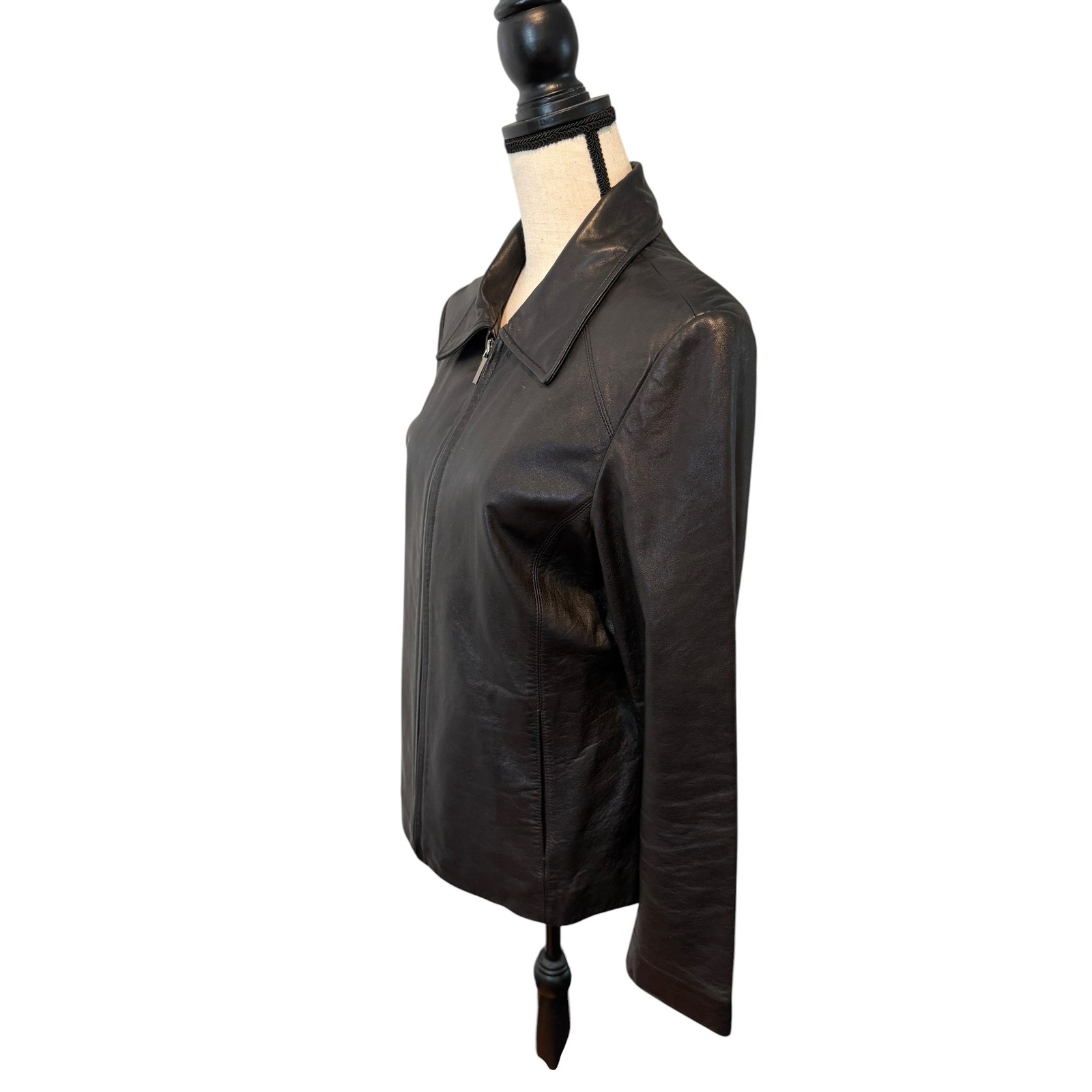 Vintage Worthington Black Lambskin Leather Zip Up Jacket Medium 90s Y2K Minimal