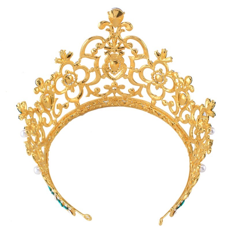 14cm Tall Large Green Crystal Crown Tiara Wedding Prom Queen Princess For Women