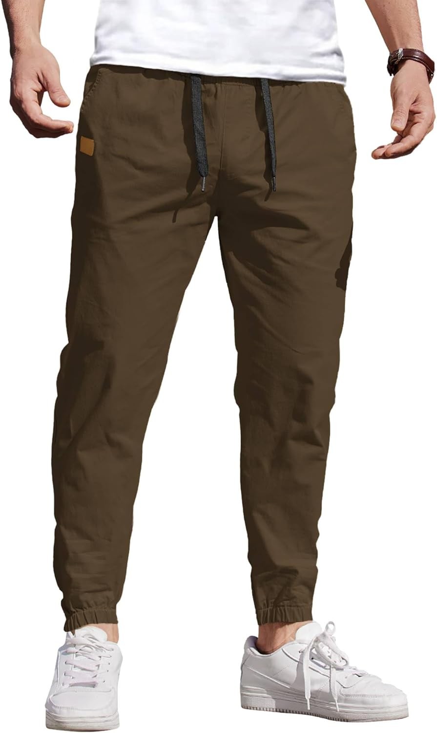 Coofandy Pants Cargo Solid Mens Casual Joggers Elastic Drawstring Chino Hiking