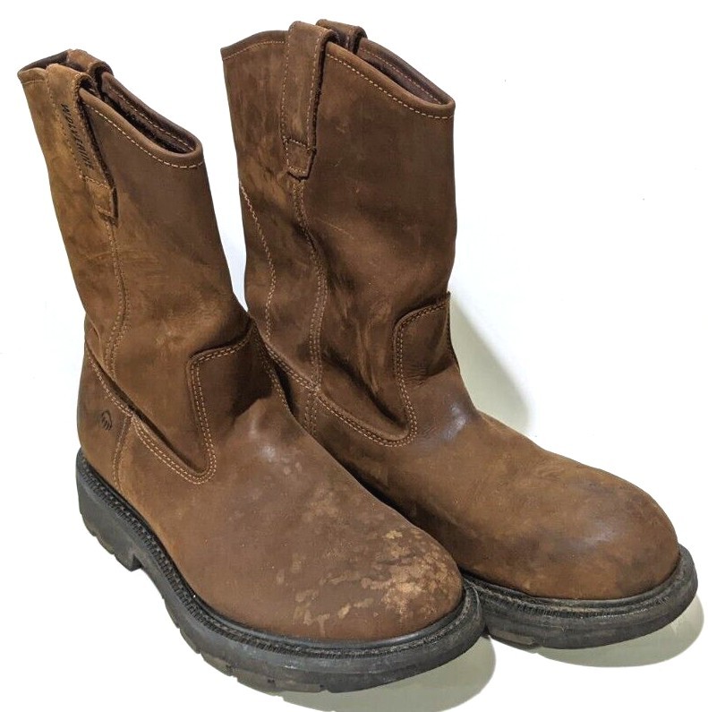 Wolverine Wellington Men’s Brown Leather Work Boots Slip Resistant Size 12
