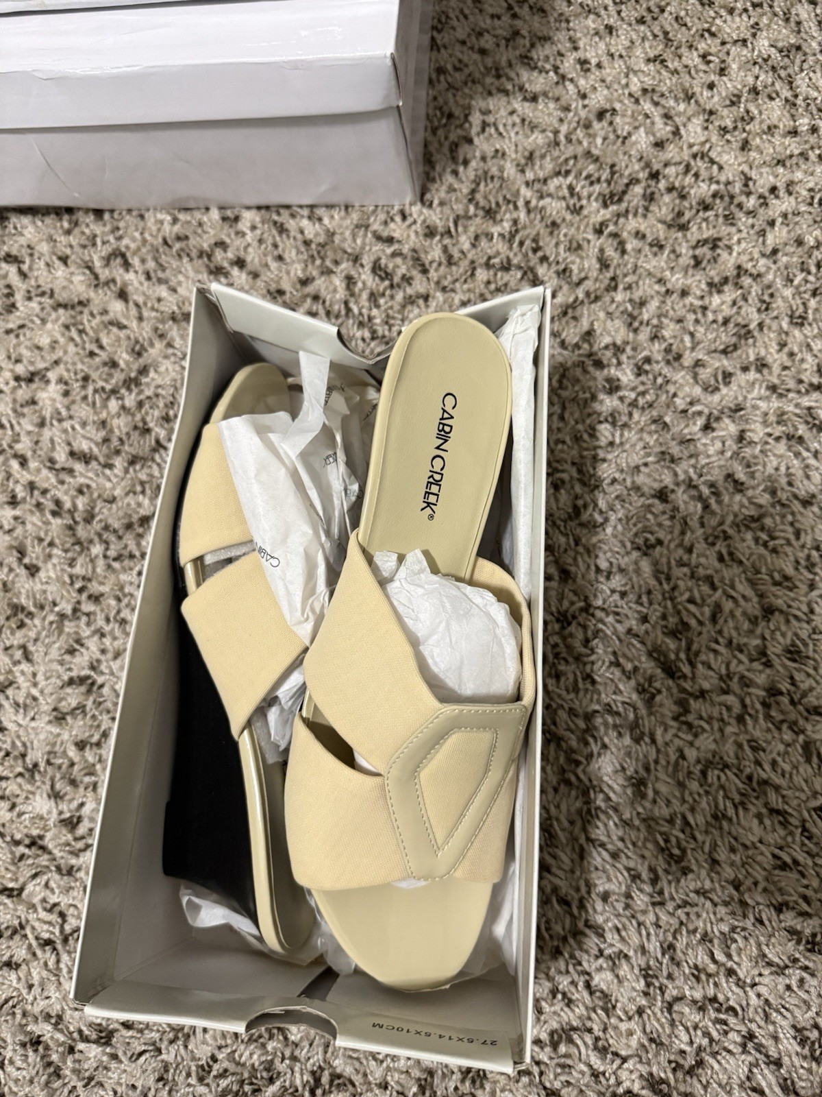 Cabin Creek Beige Synthetic Stretch Open Toe Wedge Slip On Mule Heels Women’s 9