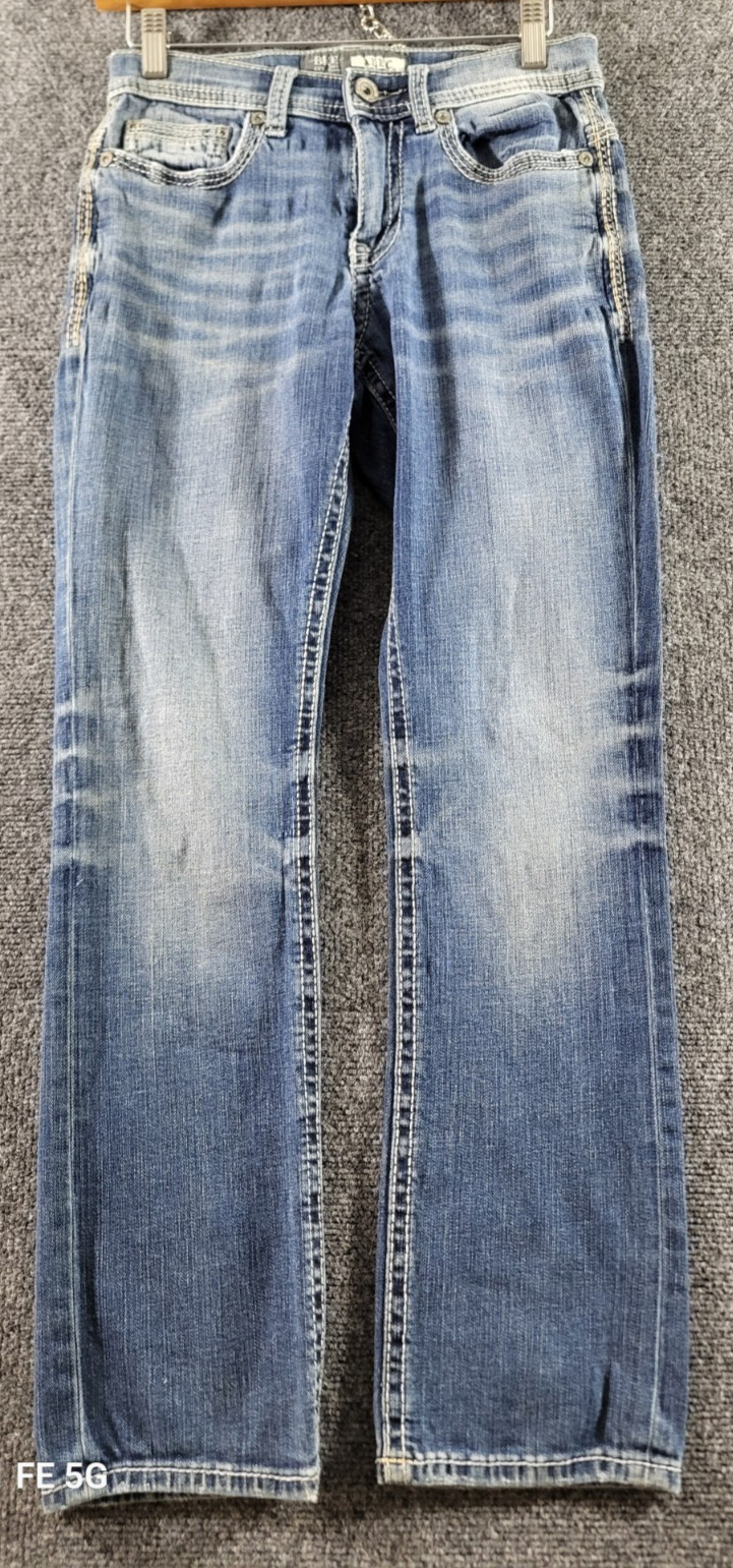 BKE Alec Straight Leg Jeans Men 28SX30 Med Wash Whiskering Honeycombing Stretch