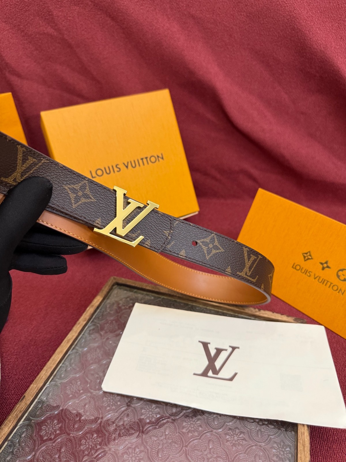 Louis Vuitton Brown Monogram Leather Reversible Women Belt Gold LV Buckle 3.0cm