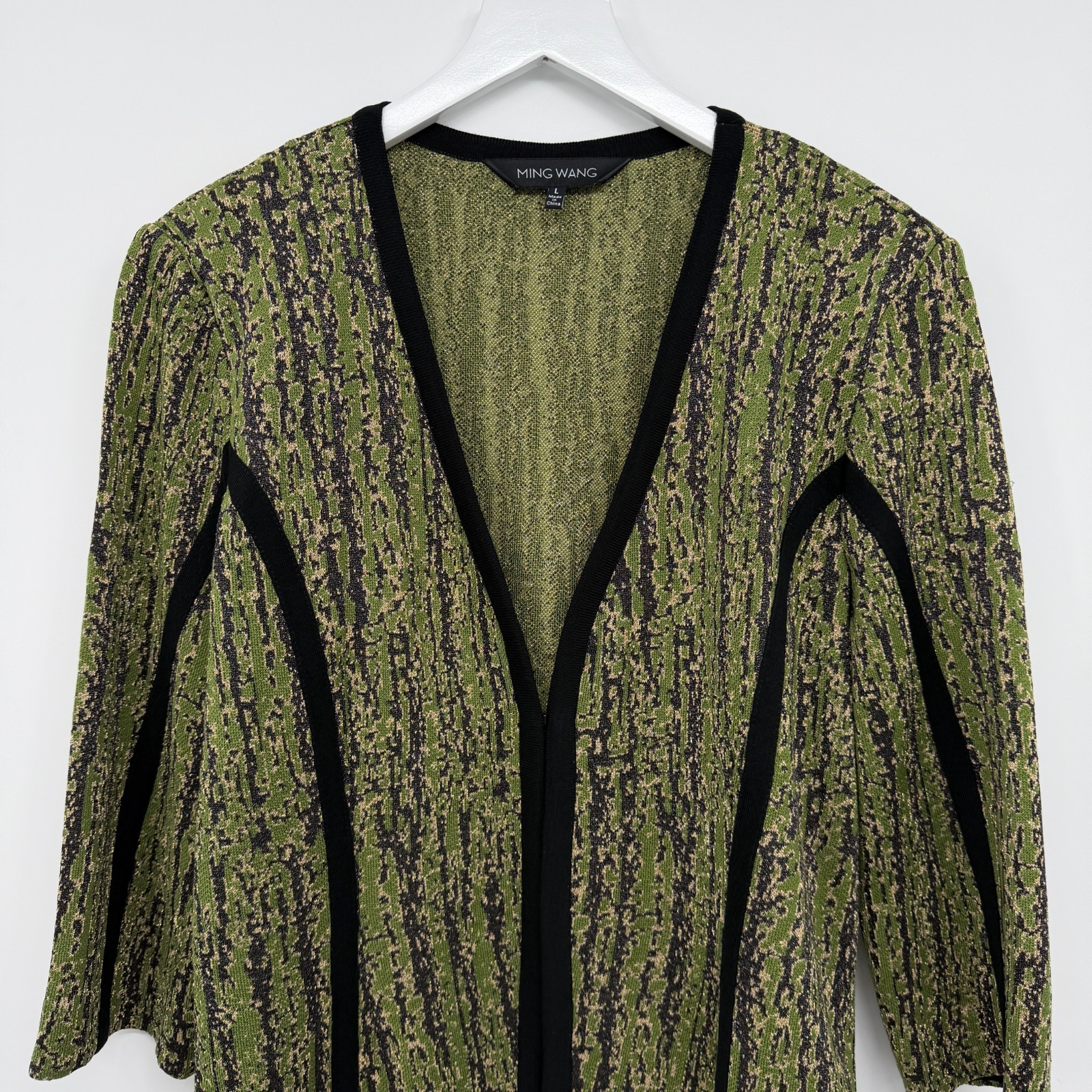 Ming Wang Cardigan Jacket Large 3/4 Sleeve Shoulder Pads Artsy Office Academia