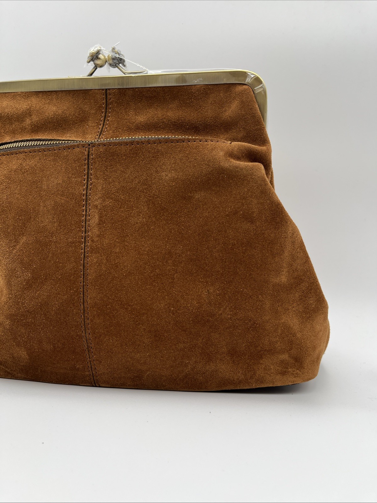 Patricia Nash Large Suede Serafina Frame Kiss-Lock Bag – Cognac Suede