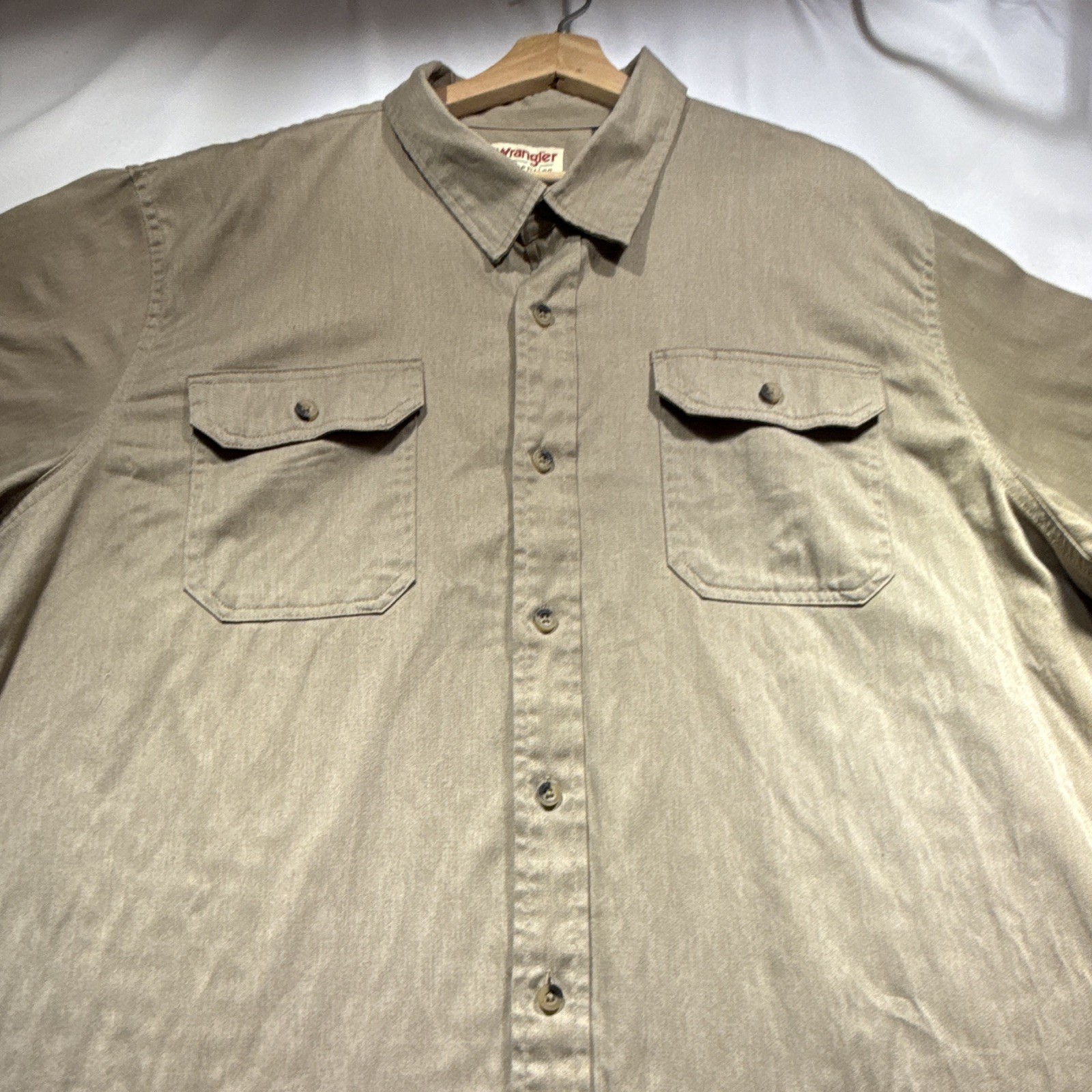 Wrangler Authentics Men’s 2XL Big & Tall Beige Twill Cotton SS Shirt Pockets
