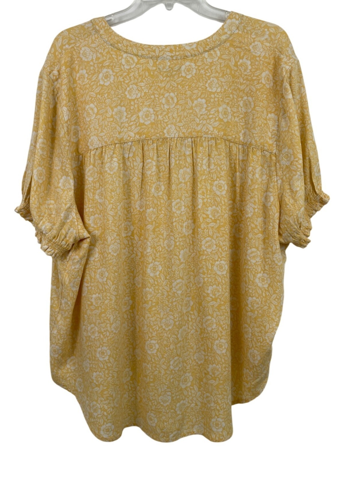 Falls Creek Womens Size 2X Yellow & White Floral Print Linen Blend Shirt