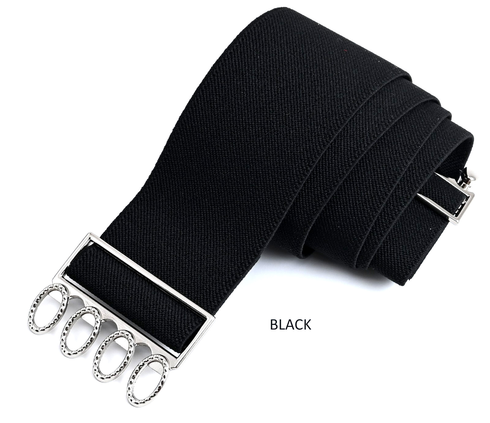 Woman Elastic Stretch 2 inch(#51S) Belt, Silver Color Buckle Size 25-43″, USA