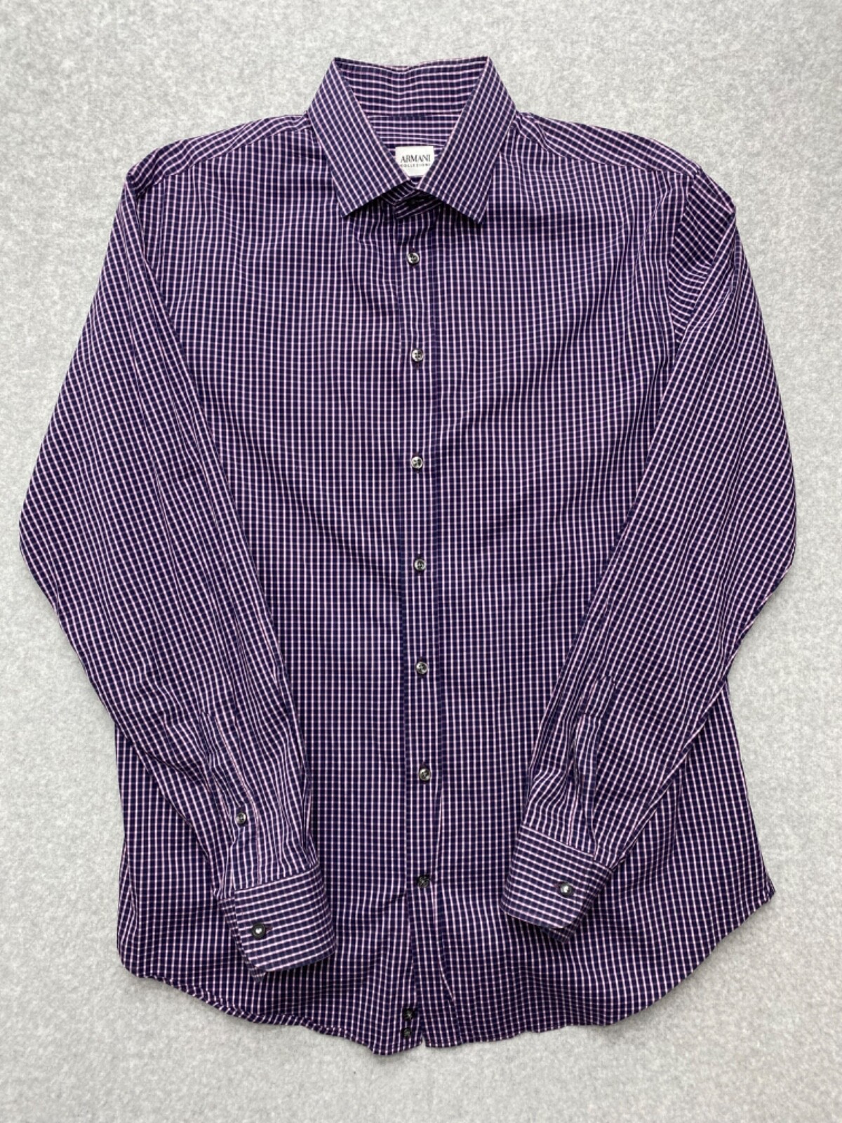 Armani Shirt Mens Large Purple Plaid Casual Party Cocktail Workwear Career