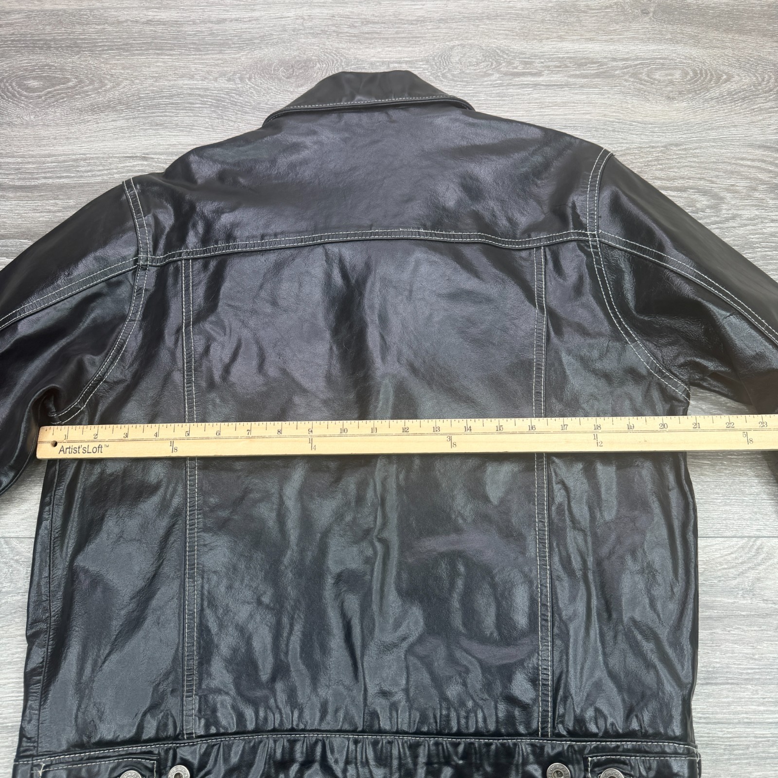 VTG Gap Leather Jacket Mens Small Black Trucker Boxy Stitch Moto Biker Y2K 90s