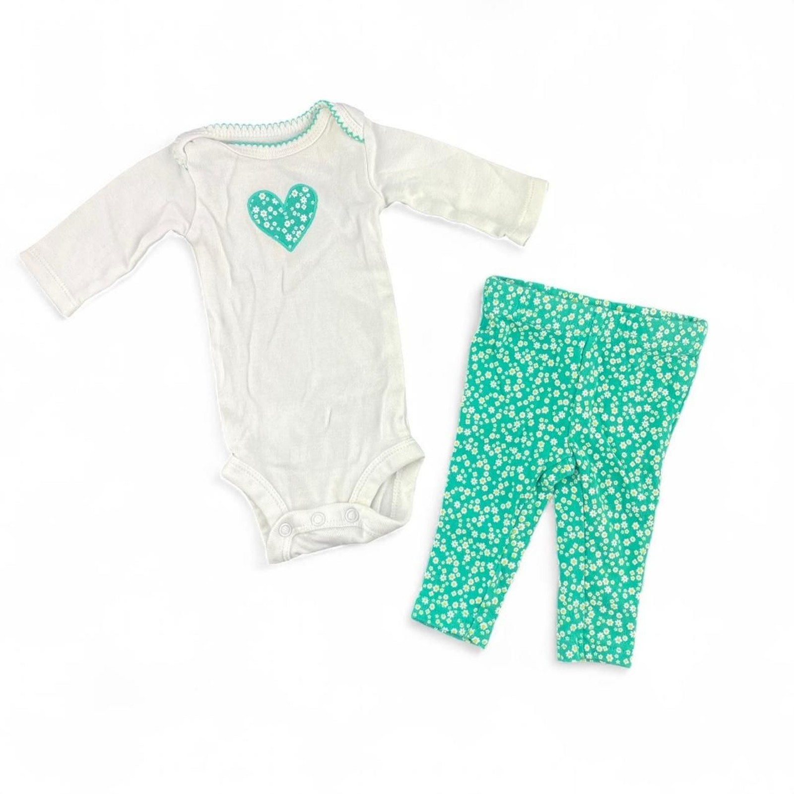 White and green floral long sleeve bodysuit and leggings set size newborn