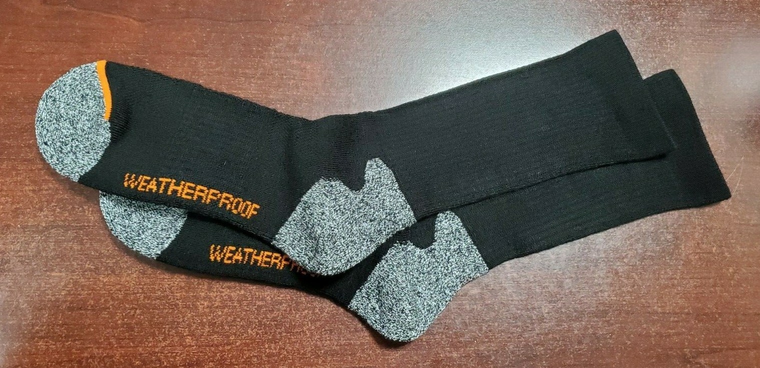 1 Pair: Weatherproof Outdoor Wool Blend Crew Socks Size 6-12 Black and Gray NEW