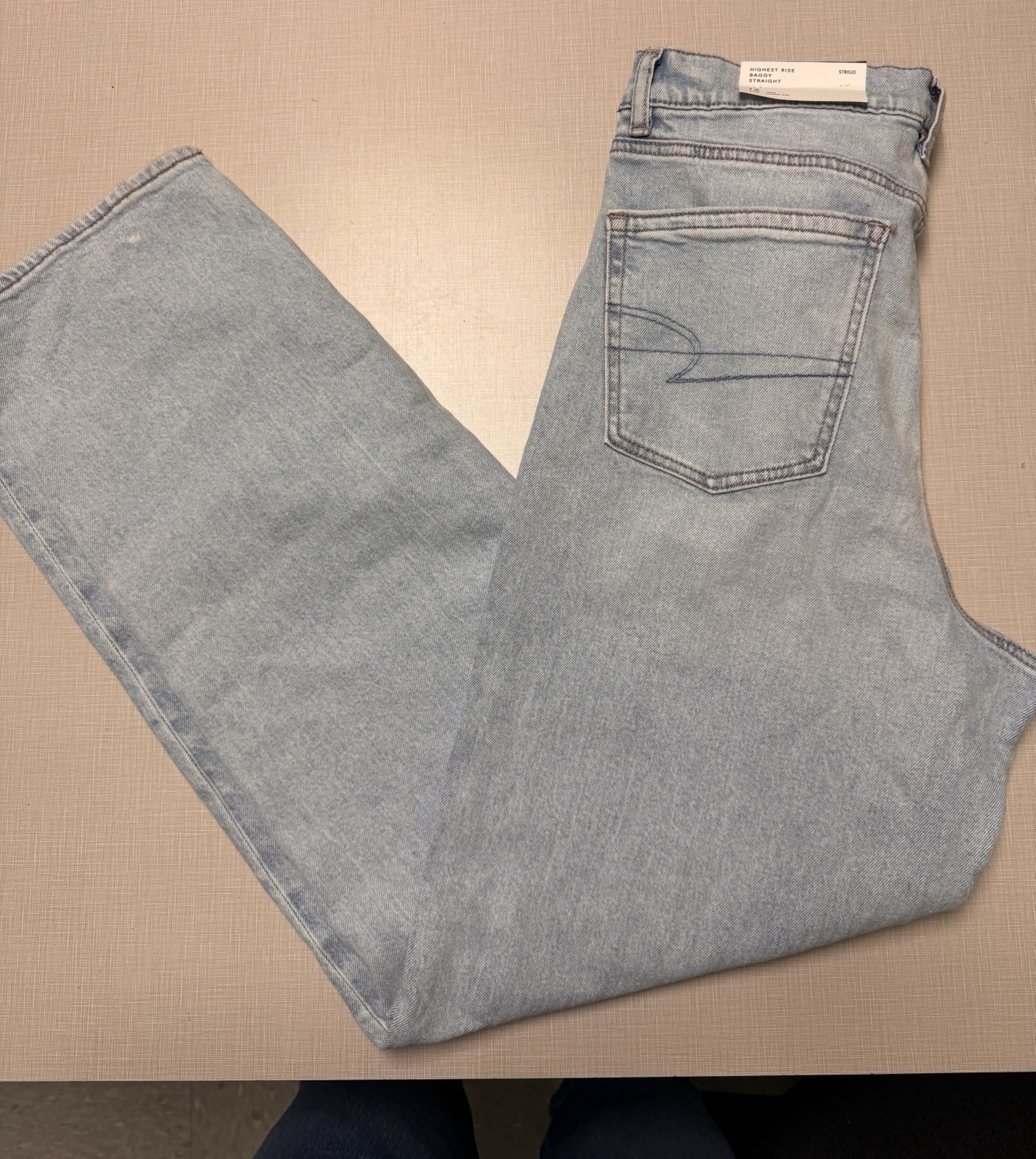 American Eagle Strigid Jeans Blue Indigo Water Highest Rise Baggy Straight 12L
