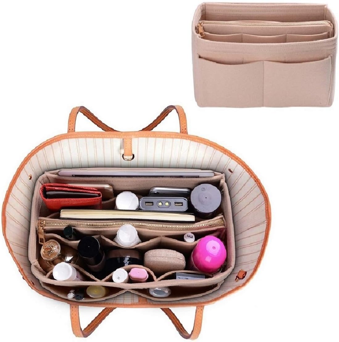 Luxury Handbag Organizer Insert – Lightweight Felt with 13 Pockets & Zipper