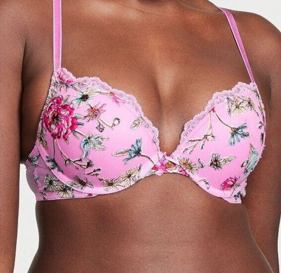 38C Raised Pink Posey Daisy Embroidery Dream Angels Victorias Secret PU UW Bra