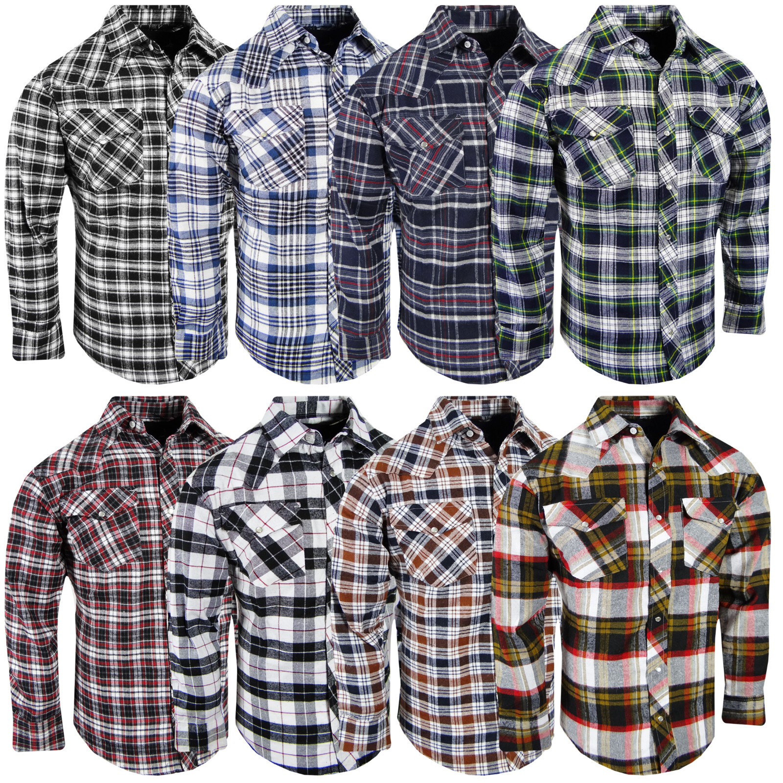 Plaid Flannel Shirt Snap Up Western Style Mens Flap Chest Pockets With Pen Slot!