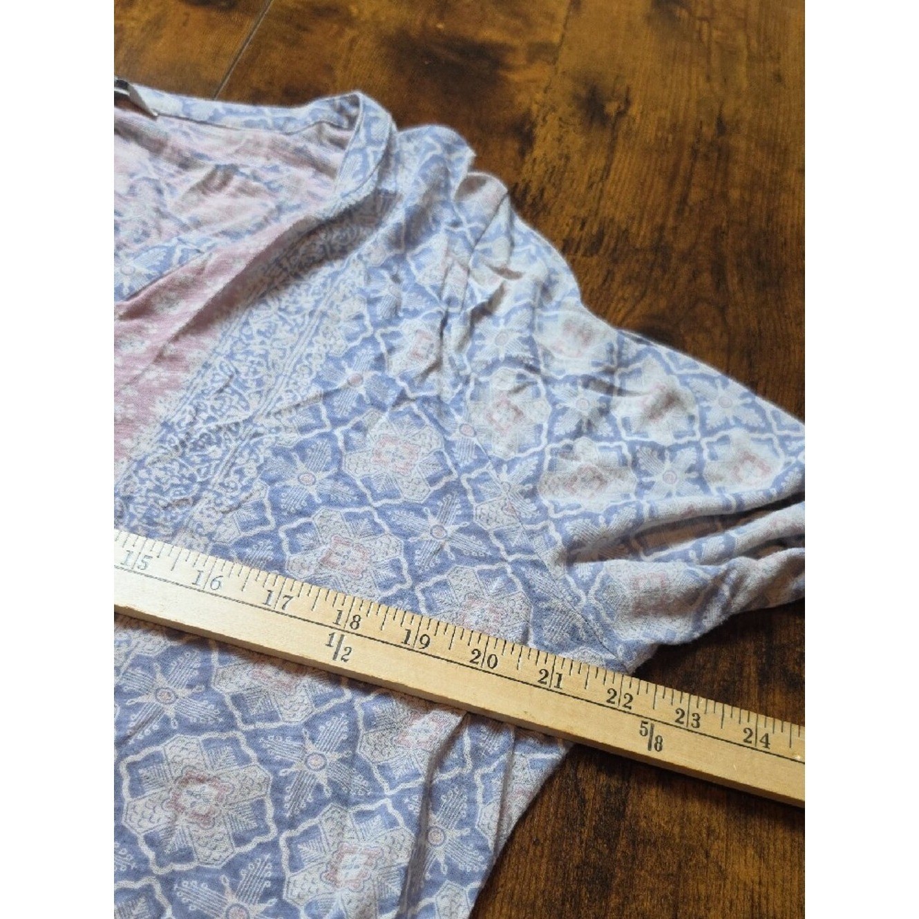 LUCKY BRAND | Boho Print Cotton Modal Peasant Tee Tunic Dusty Blue Pink Top | 1X