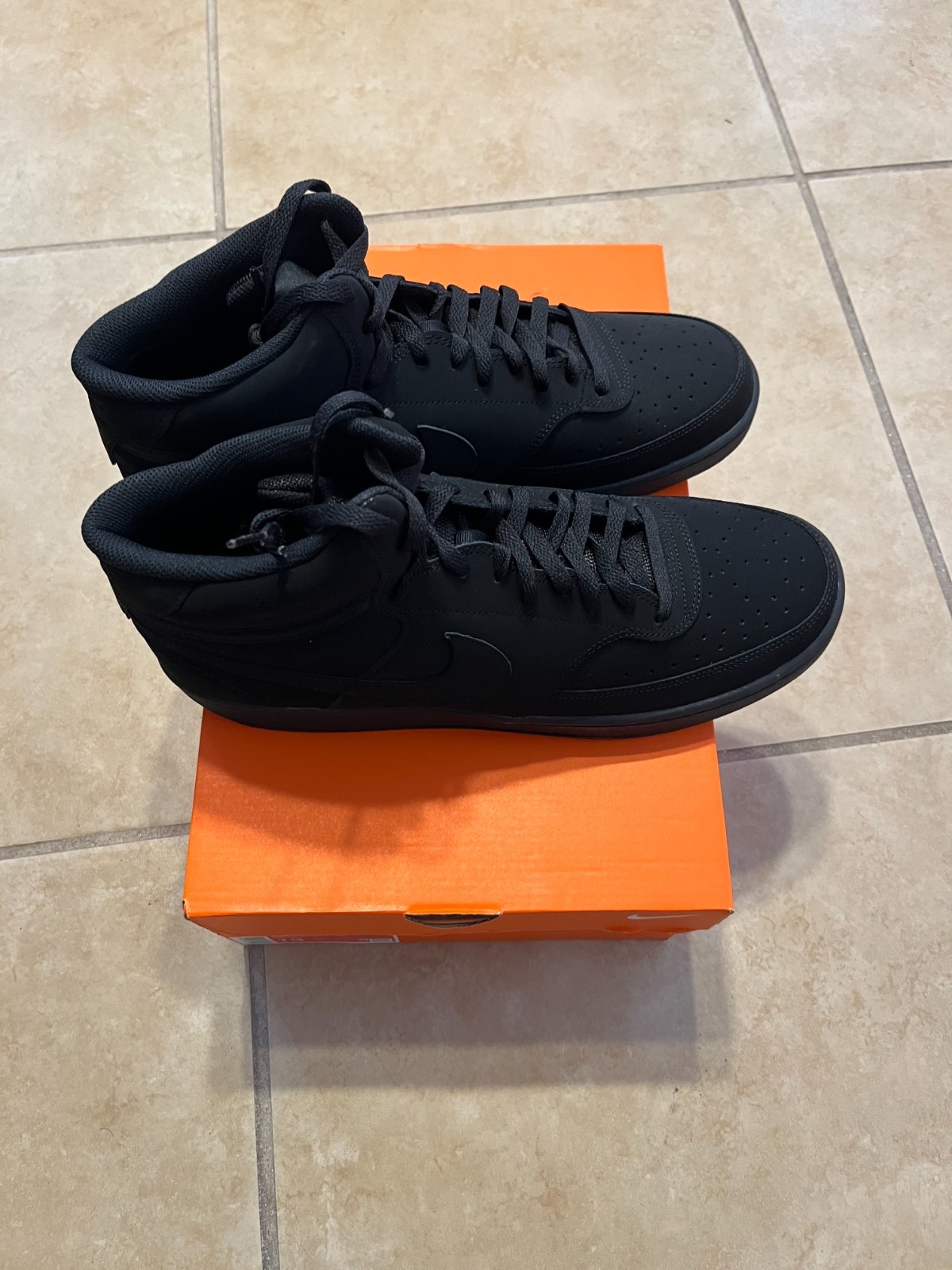 NIKE Court Vision Mid Sneakers Mens 13 Triple Black Leather CU6620 001 NEW