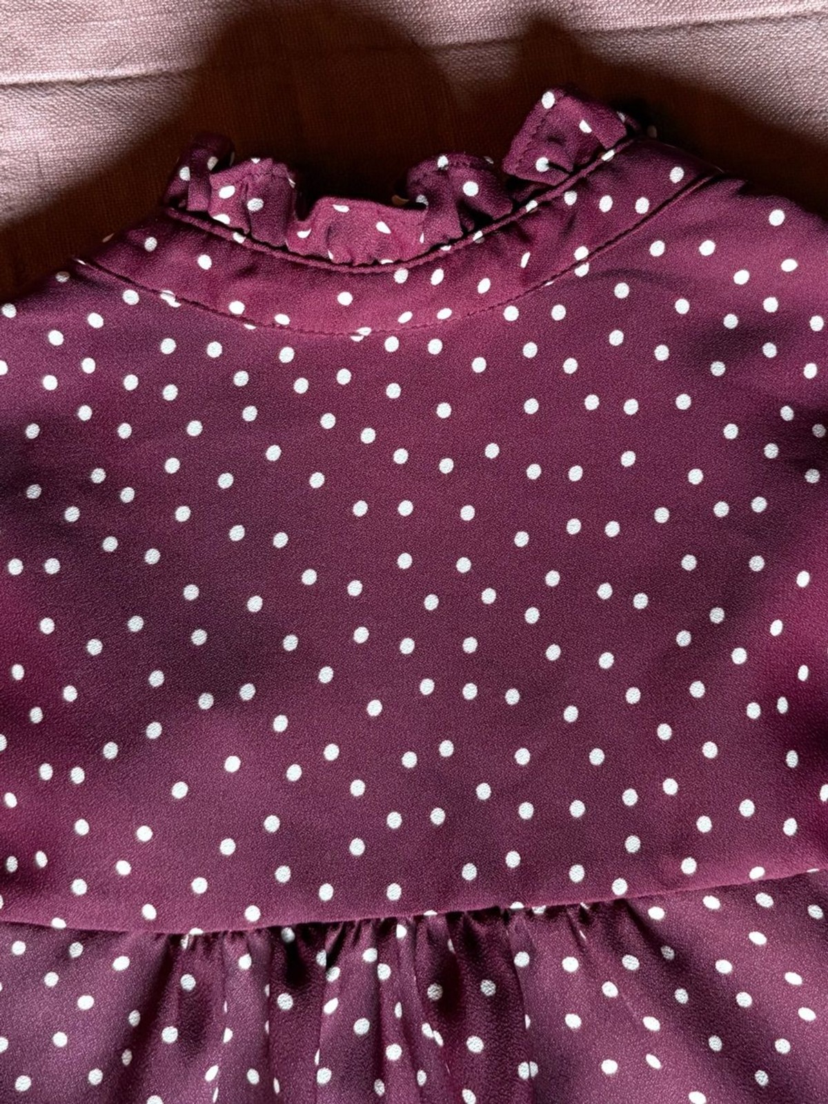 Express Portofino Button Down- Size Small- Maroon & Light Pink Polka Dot