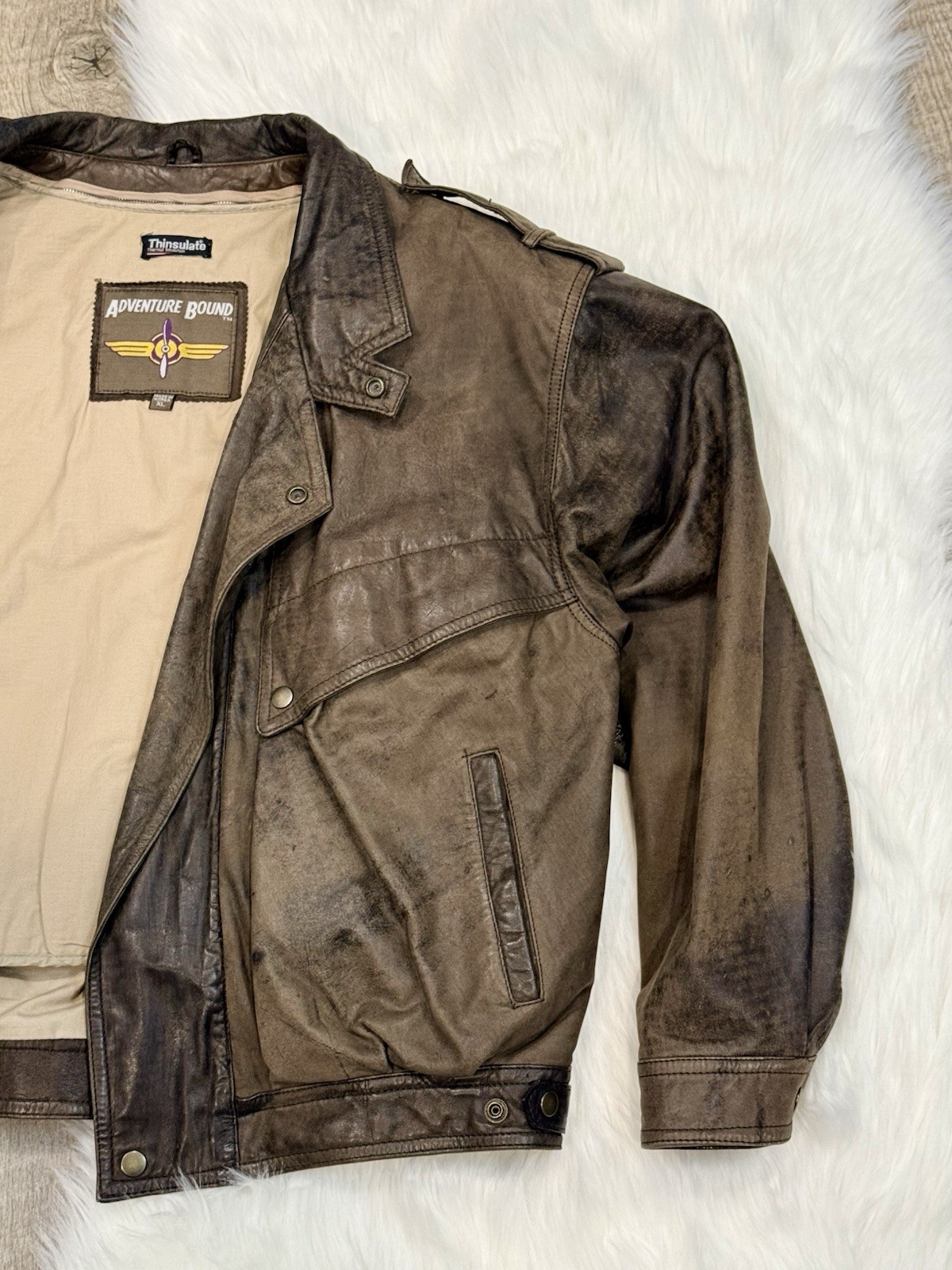 Vintage Wilsons Adventure Bound Men’s Brown Leather Aviator Jacket XL