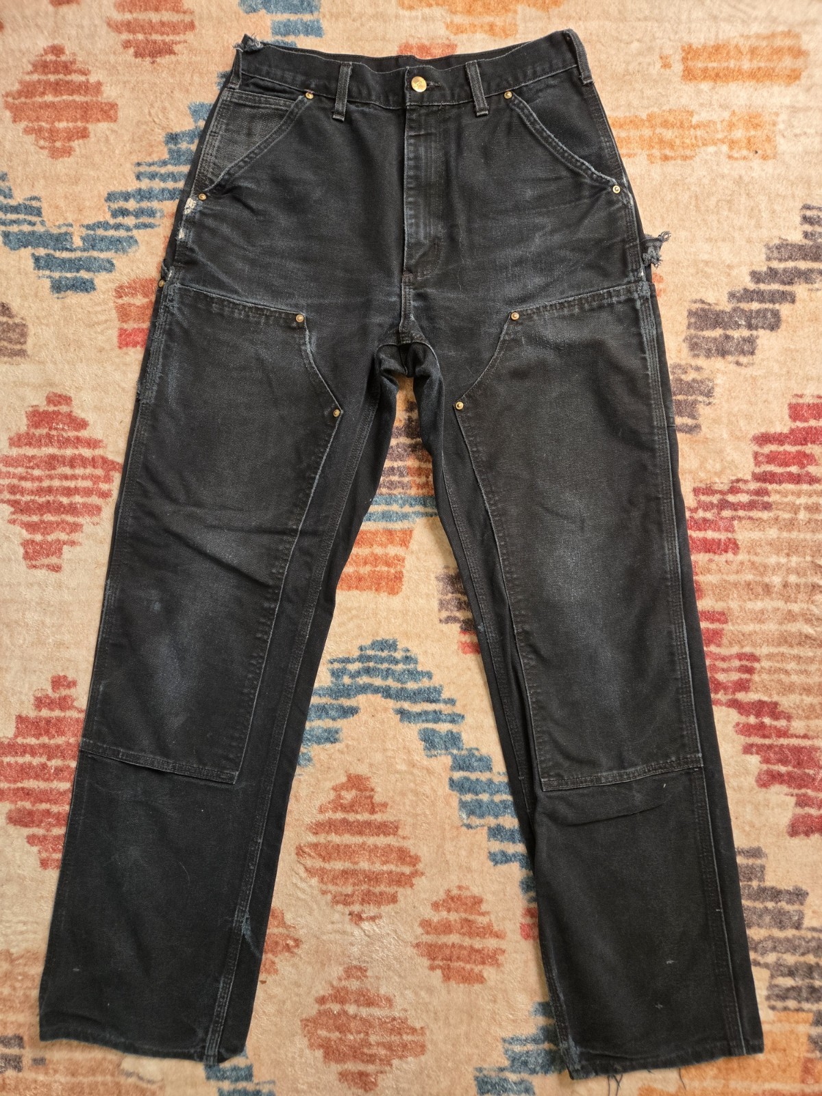 CARHARTT CARPENTER DOUBLE KNEE BLACK PANTS. 30×34. Distressed. B01.