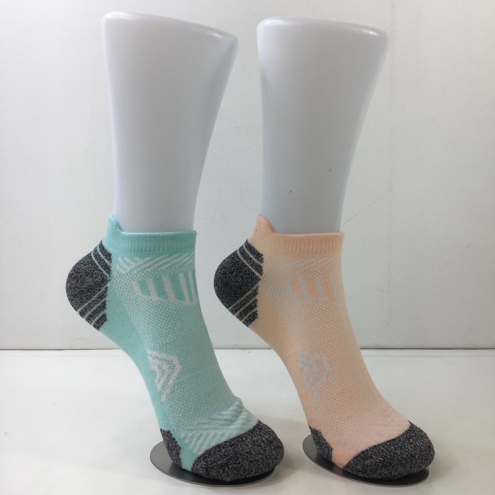 Womens Ankle Socks Set 2 Diamond Pattern Teal Blue Peach Orange Charcoal Gray Wh