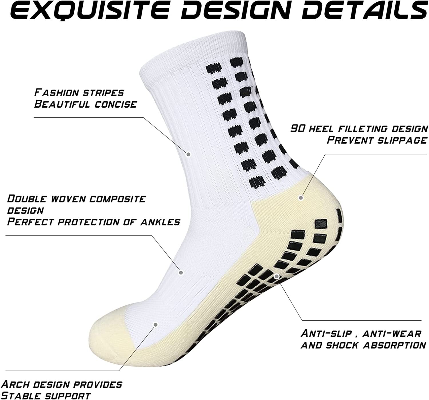 3 Pair Sport Socks Anti Slip W/ Grip Soccer Men Football Basketball Sock Premium