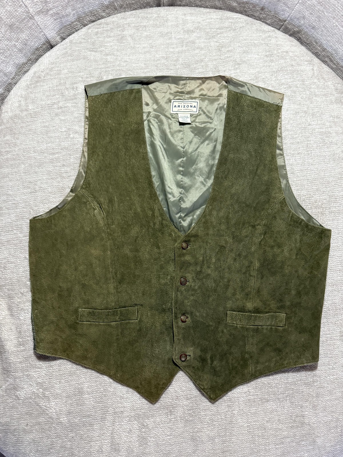 Arizona Jean Company Vest Mens XL Green Suede Dress Waistcoat Western Casual